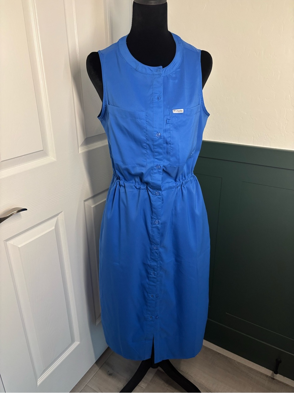 Columbia PFG Sleeveless Fishing Dress Blue Button Front Size Small